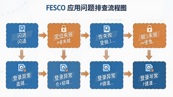 FESCOӦ�������Ų�����ͼ��չʾ���ˡ���λʧ�ܡ���¼�쳣�ȳ�������Ľ�����裬��Ϣͼ�����������ɫ������ֱ��