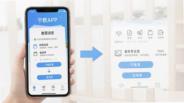 宁教APP安装使用教程示意图,手机屏幕展示权限设置步骤,简洁明了的操作指引,教育软件风格