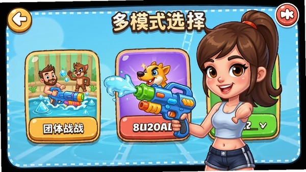 С�����ˮǹ��ģʽѡ����棬չʾ�Ŷ�ս������ģʽ�Ȳ�ͬ�淨��ڣ���ͨ���UI���