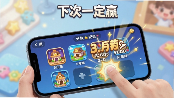 �´�һ��Ӯ��Ϸ�淨������չʾ�ֻ���Ļ�϶��С��Ϸ�ؿ�ͼ��ͷ�����¼�������ָ���ڵ����Ļ��������ж�̬Ч���͵÷�Ʈ�֣�ͻ�����ɽ�ѹ����Ϸ��Χ���������ơ��´�һ��Ӯ�������ڶ���
