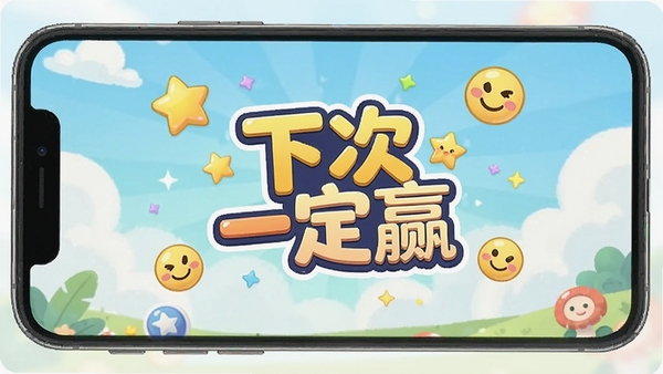 �´�һ��Ӯ��Ϸ������չʾ�����¼�Լ��������Ϸ����ֻ���Ļ����ʾ��Ϸ��ʼ���棬ɫ�����죬�����������õķ�Χ��������������Ϸ���ơ��´�һ��Ӯ���������֣���Χ��׺���Ǻ�Ц��Ԫ�أ��ʺ���Ϊ����ҳ��ͼ