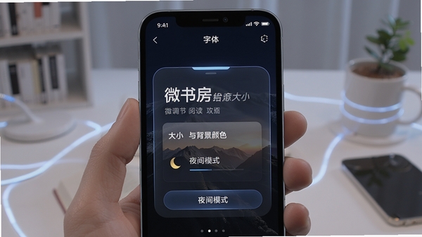 ΢�鷿�Ķ����湦��չʾ���ֻ���Ļ����ʾ�ɵ��������С�뱳����ɫ��������壬�Ա���ҹ��ģʽ�л���ť����������Ƽ���