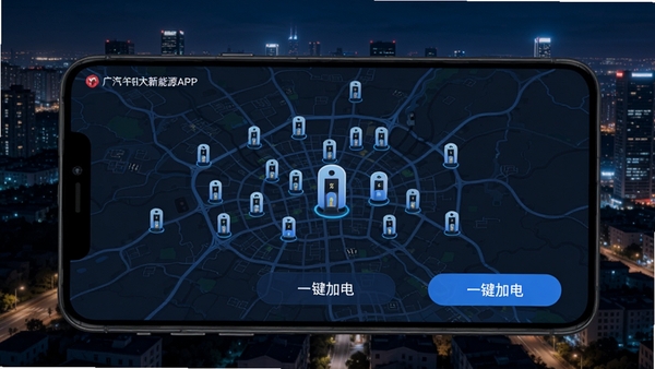 ������������ԴAPP����ͼ���棬��ʾ���е�ͼ�϶�����׮ͼ�꣬��Ļ���С�һ���ӵ硱��ť������Ϊҹ�����еƹ⣬�Ƽ���ɫ��